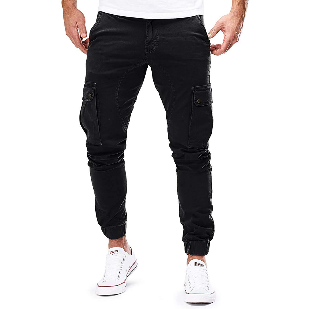 NOUVEAU RICHE Herren Cargo-Jogginghosen Slim-Fit-Design Taschen Outdoor Schwarz