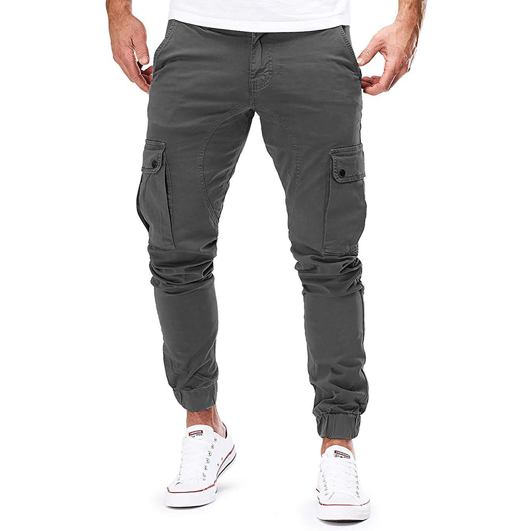 NOUVEAU RICHE Herren Cargo-Jogginghosen Slim-Fit-Design Taschen Outdoor Grau
