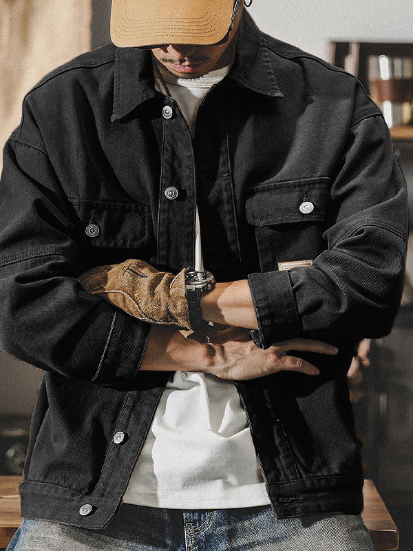 NOUVEAU RICHE Cargojacke Im American Vintage Stil Für Herren Retro Arbeitsjacke Mit Robuster Passform Und Klassischem Design Schwarz