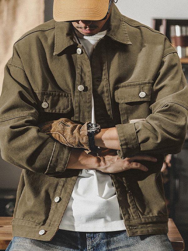 NOUVEAU RICHE Cargojacke Im American Vintage Stil Für Herren Retro Arbeitsjacke Mit Robuster Passform Und Klassischem Design Grün
