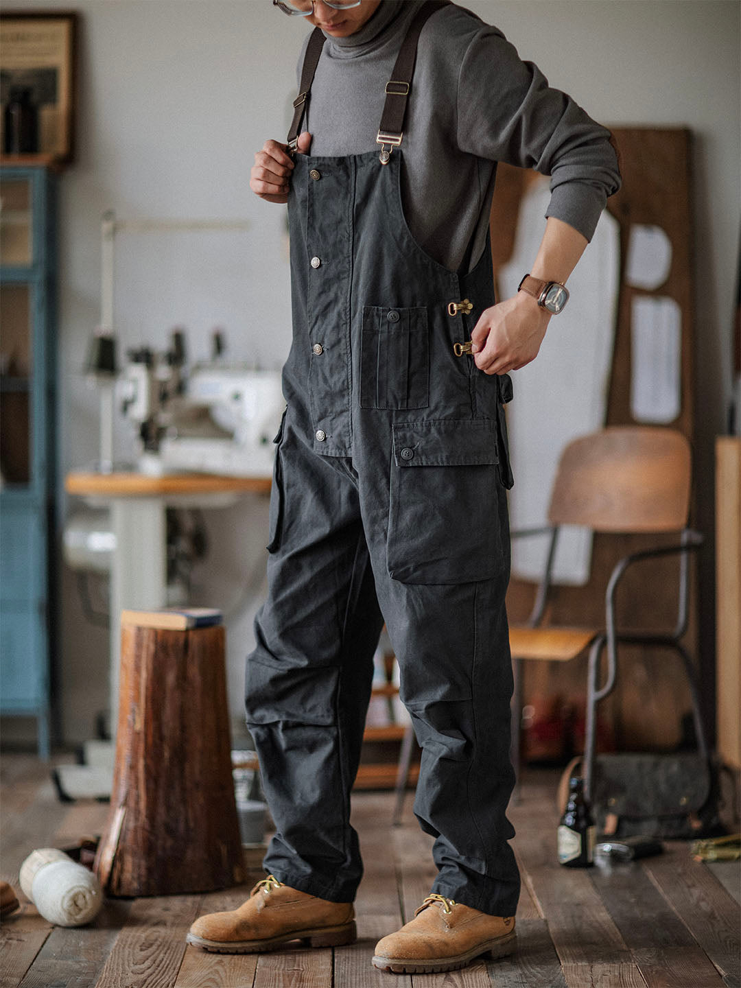 NOUVEAU RICHE Carver Canvas-Latzhose Robuste Und Funktionale Arbeitskleidung Für Handwerker Und Outdoor-Aktivitäten Dunkelgrau