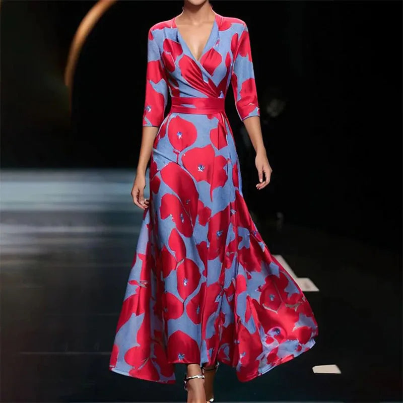 NOUVEAU RICHE Elegantes Maxikleid Mit Blumendruck Für Festliche Anlässe Rot