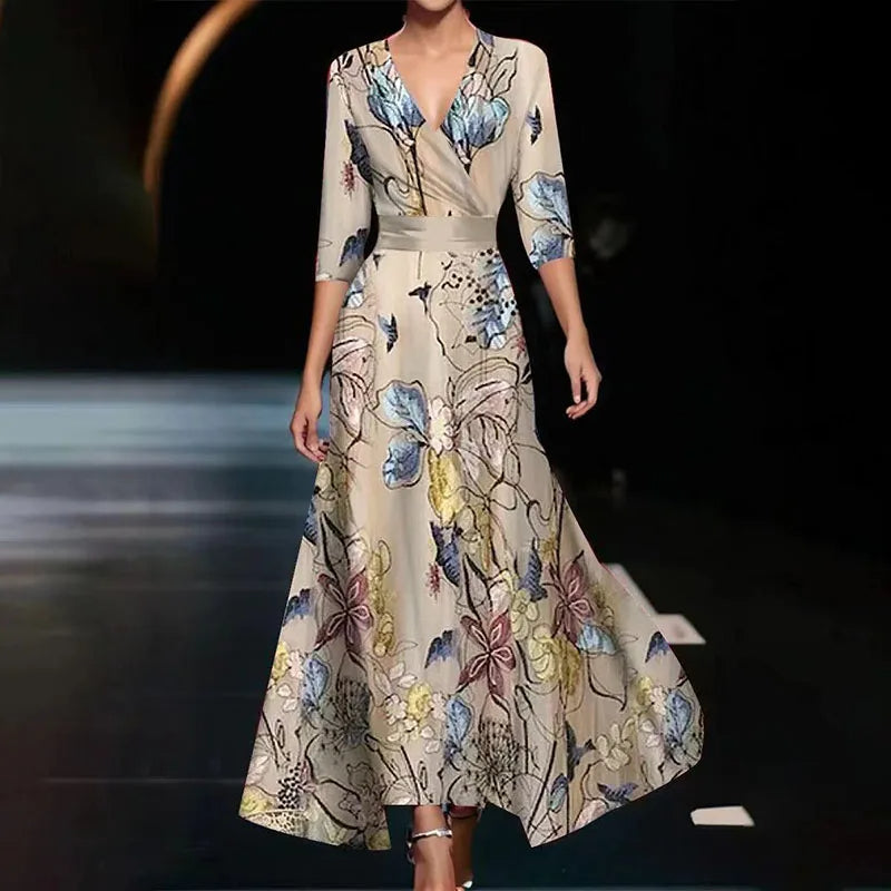 NOUVEAU RICHE Elegantes Maxikleid Mit Blumendruck Für Festliche Anlässe Champagner