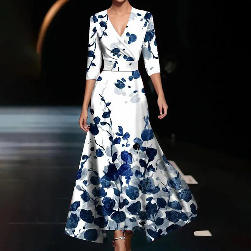 NOUVEAU RICHE Elegantes Maxikleid Mit Blumendruck Für Festliche Anlässe Blau