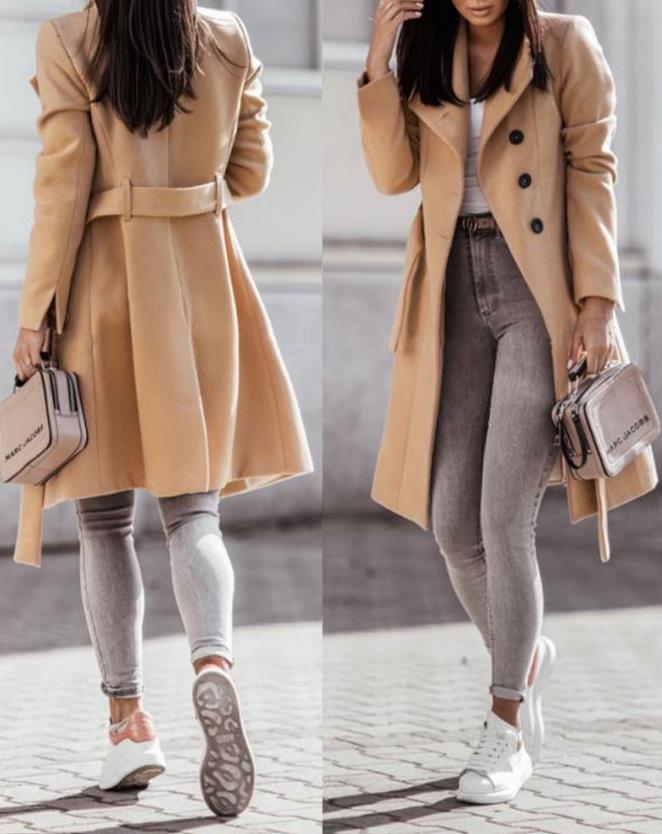 NOUVEAU RICHE Damen Mantel Lang Mit Knopfleiste Und Gürtel Stilvoll - Winterjacke - Wintermäntel Damen