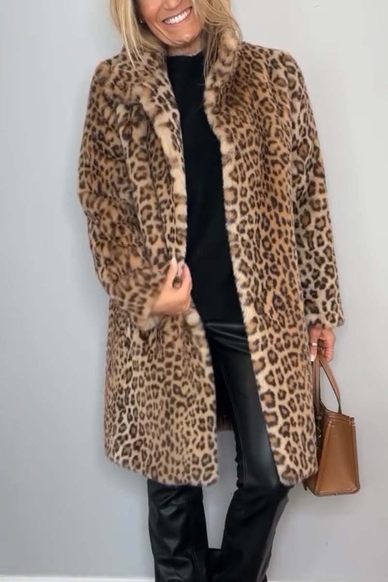 NOUVEAU RICHE Luxuriöser Leopardenmantel Damen Taillierte Silhouette Beige