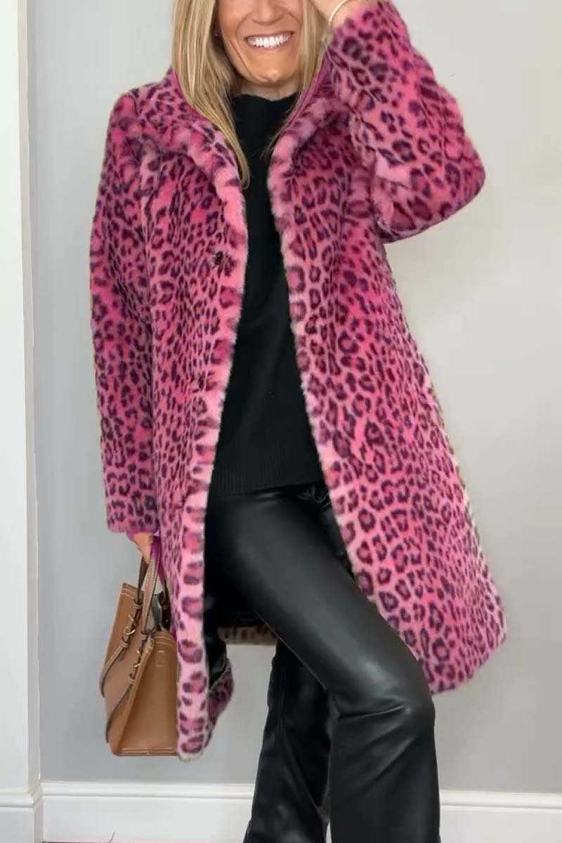 NOUVEAU RICHE Luxuriöser Leopardenmantel Damen Taillierte Silhouette Rosa