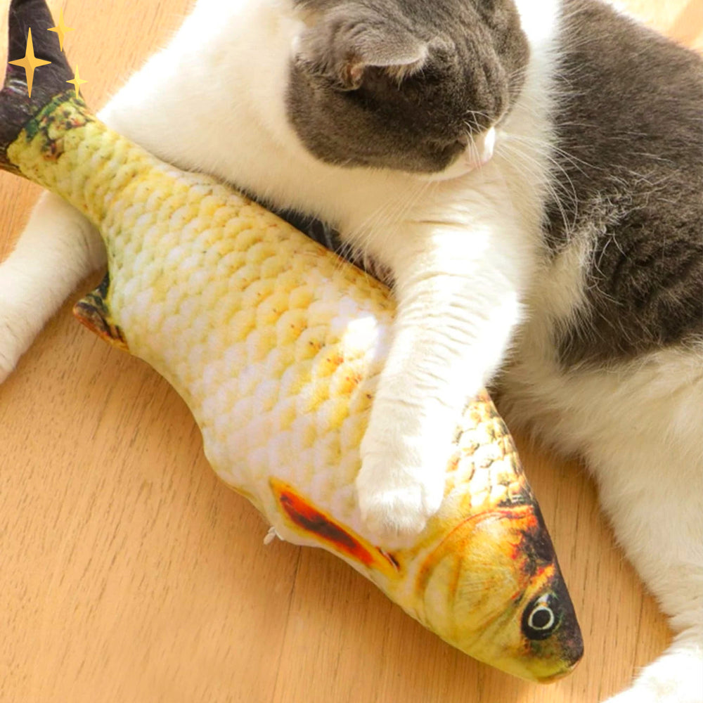 NOUVEAU RICHE Zappelfisch Katzenspielzeug – 4er-Set interaktive bewegliche Fische mit Bewegungssensor, per USB aufladbar