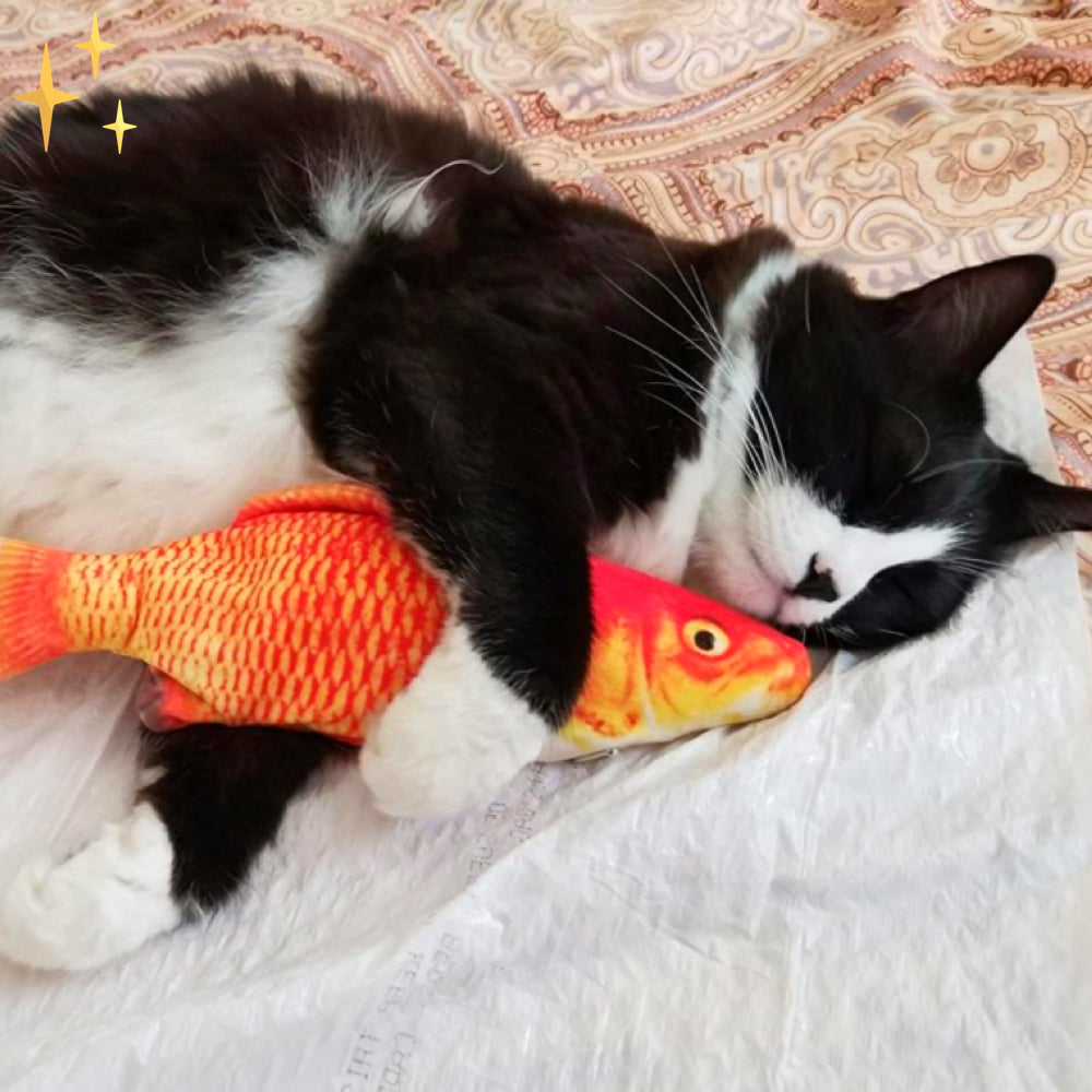 NOUVEAU RICHE Zappelfisch Katzenspielzeug – 4er-Set interaktive bewegliche Fische mit Bewegungssensor, per USB aufladbar