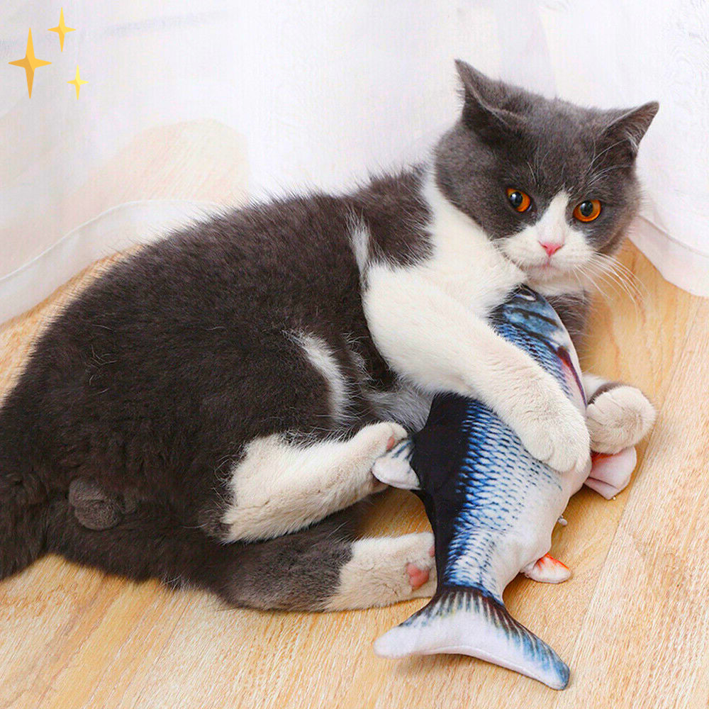 NOUVEAU RICHE Zappelfisch Katzenspielzeug – 4er-Set interaktive bewegliche Fische mit Bewegungssensor, per USB aufladbar
