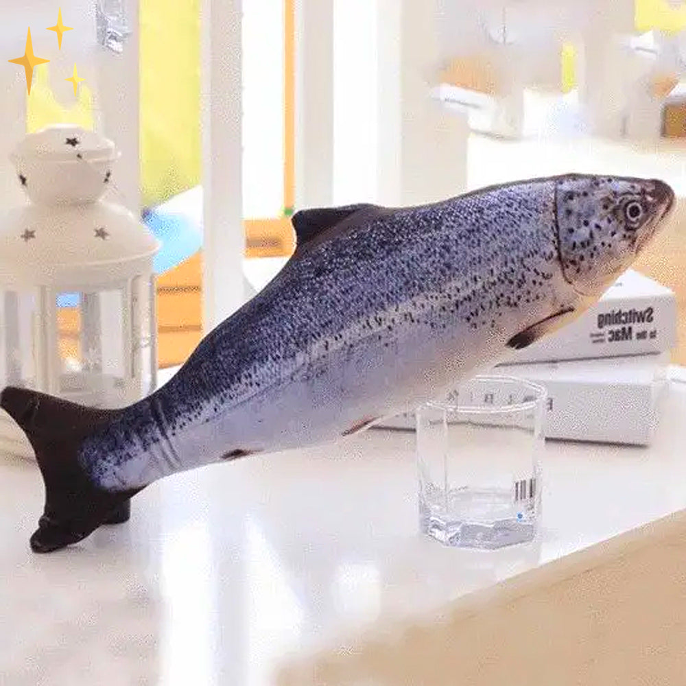 NOUVEAU RICHE Zappelfisch Katzenspielzeug – 4er-Set interaktive bewegliche Fische mit Bewegungssensor, per USB aufladbar