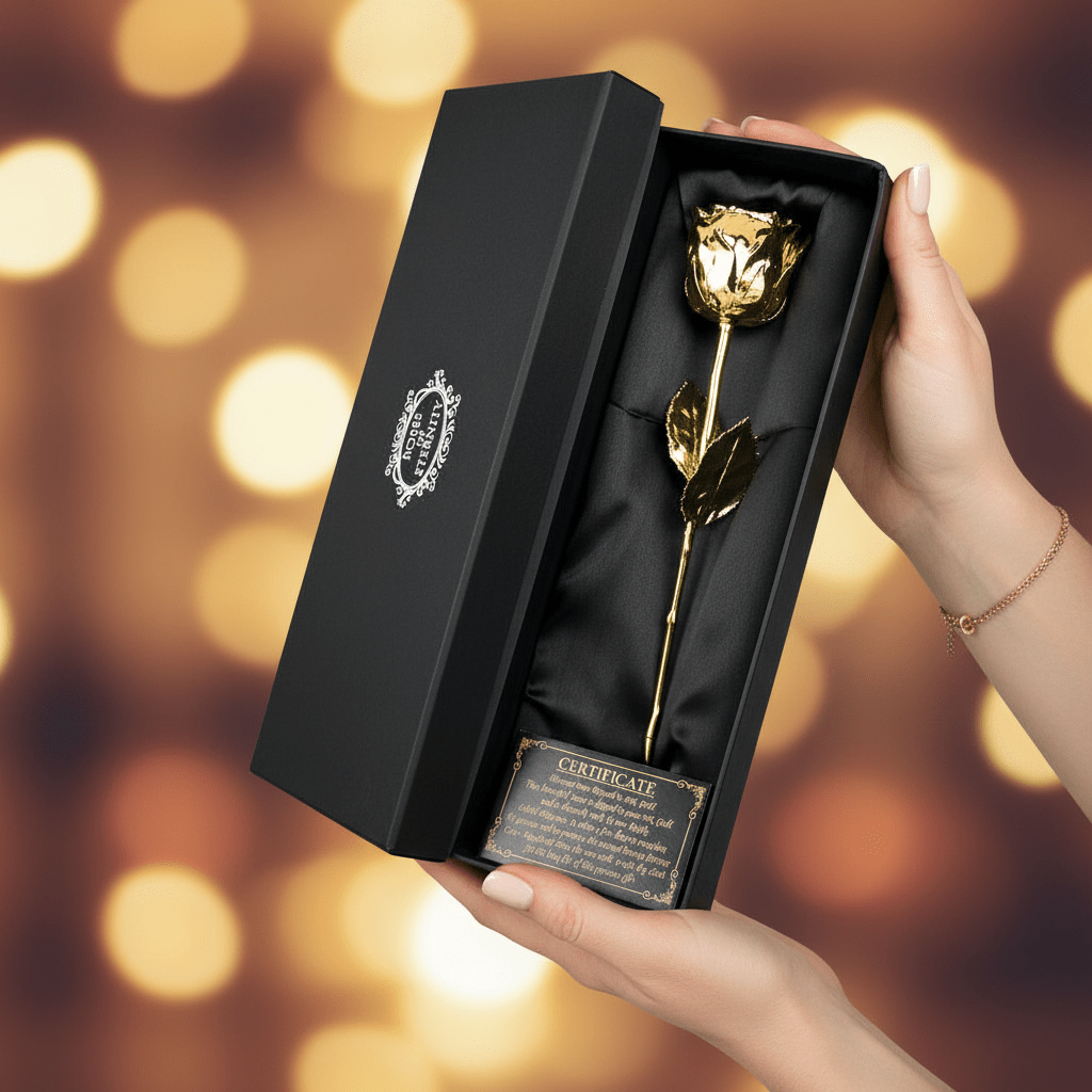 NOUVEAU RICHE Zeitloses Liebesgeschenk: Echte Rose in 24K Gold getaucht