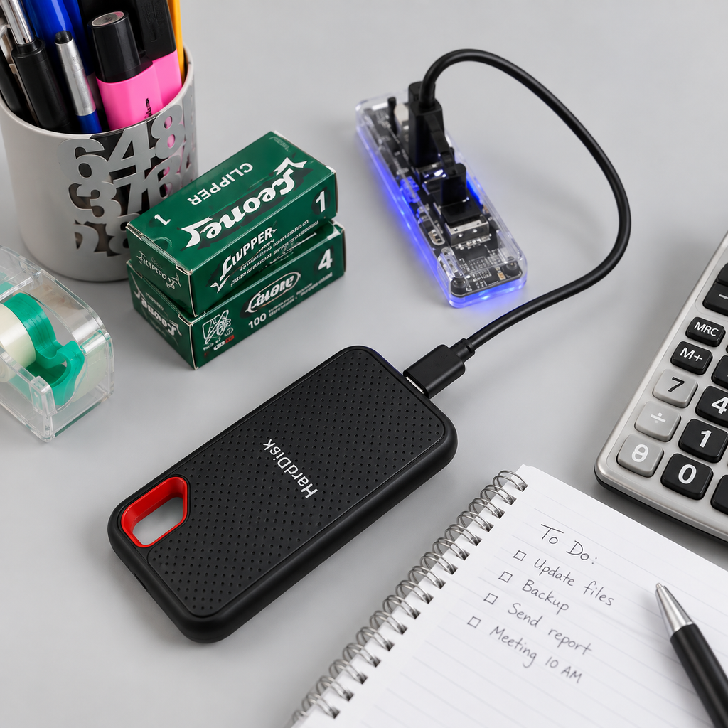 Externe Tragbare SSD – Kompakte Externe Festplatte mit USB-C, Stossfestes Gehäuse, Schwarz