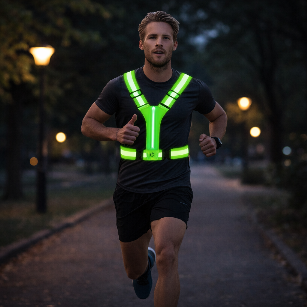 NOUVEAU RICHE LED-Laufweste – Wiederaufladbare reflektierende Warnweste mit 360° Sichtbarkeit für Joggen & Velo, Unisex, 3 Farben