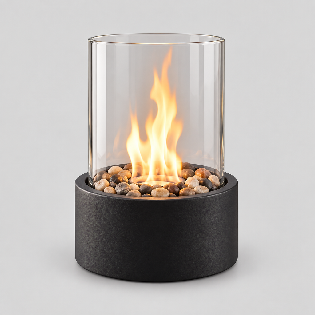Terrassen-Tischlampe Kabellos – Akku Aussenleuchte mit Flammeneffekt, Schwarzes Aluminium, bis 15 Std.