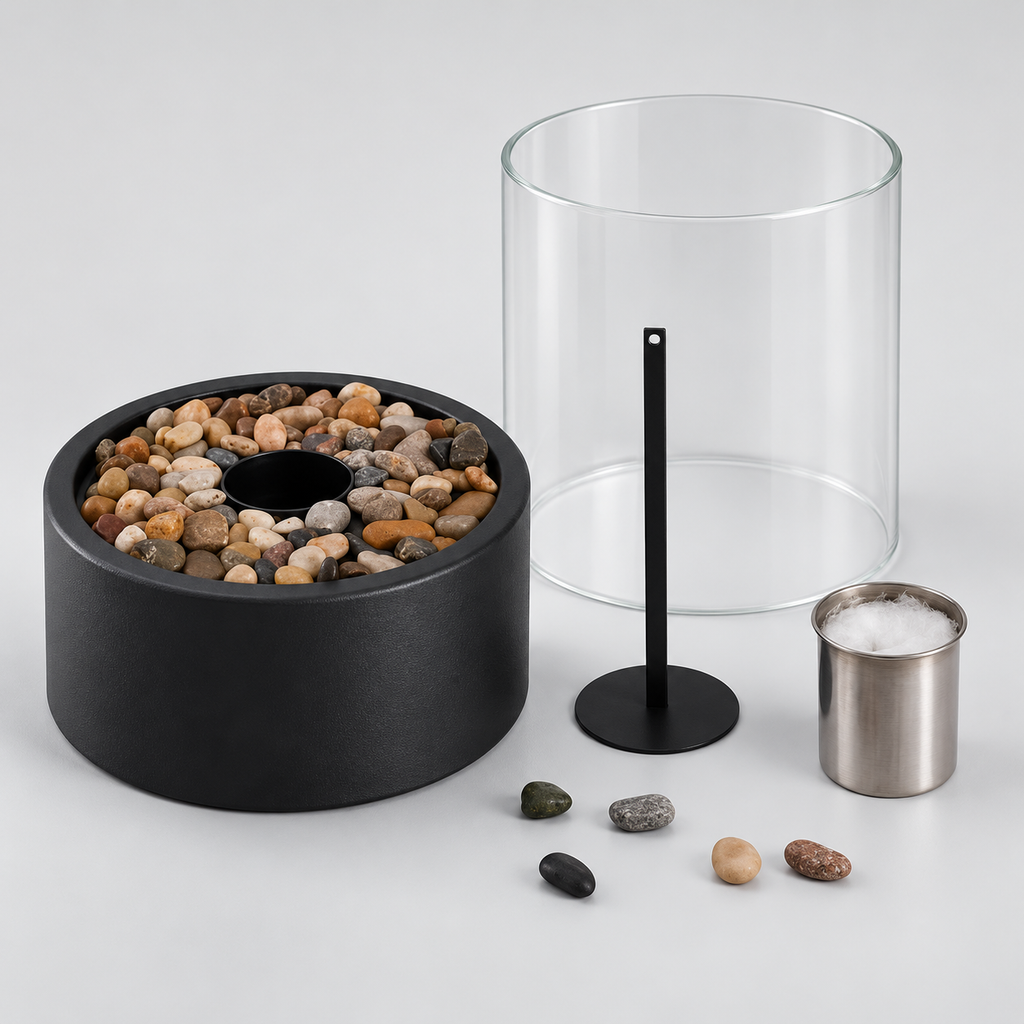 Terrassen-Tischlampe Kabellos – Akku Aussenleuchte mit Flammeneffekt, Schwarzes Aluminium, bis 15 Std.