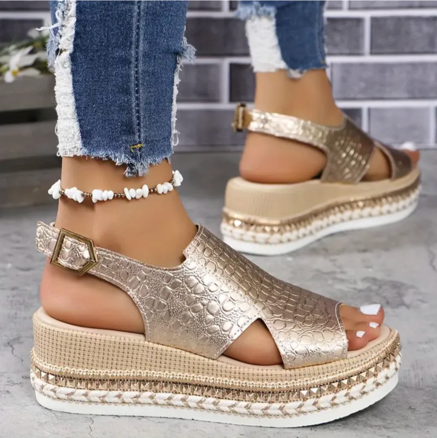 NOUVEAU RICHE Damen Sandalen Komfort Fußbett Leder Bequem