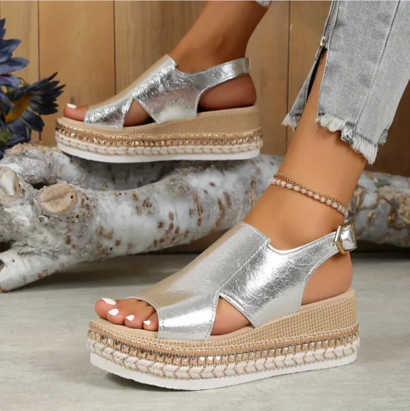 NOUVEAU RICHE Damen Sandalen Komfort Fußbett Leder Bequem