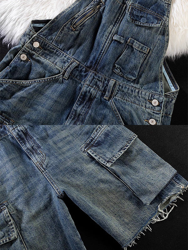 NOUVEAU RICHE Vintage Jeans Latzshorts für Damen mit Verstellbaren Trägern und Lockerem Schnitt im Gebrochenen Denim Stil