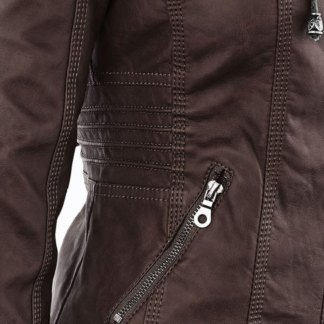 NOUVEAU RICHE Damen Lederjacke Wetterbeständig Mit Kapuze Wasserabweisend