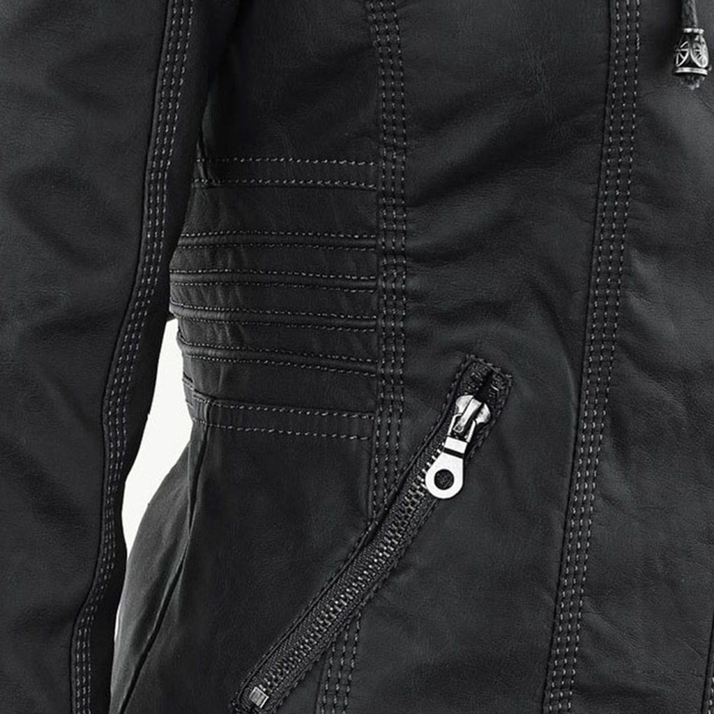 NOUVEAU RICHE Damen Lederjacke Wetterbeständig Mit Kapuze Wasserabweisend