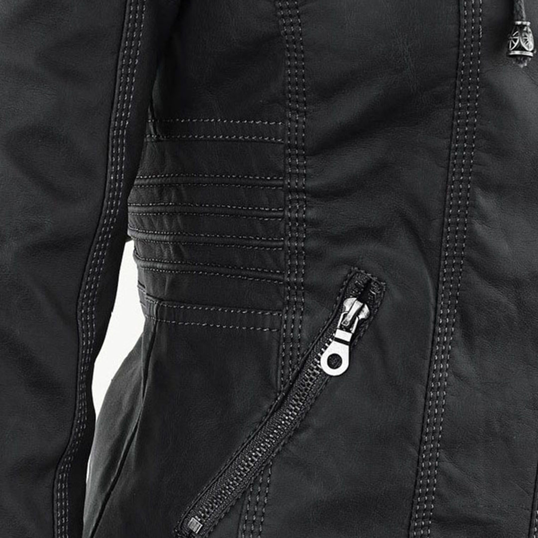 NOUVEAU RICHE Damen Lederjacke Wetterbeständig Mit Kapuze Wasserabweisend