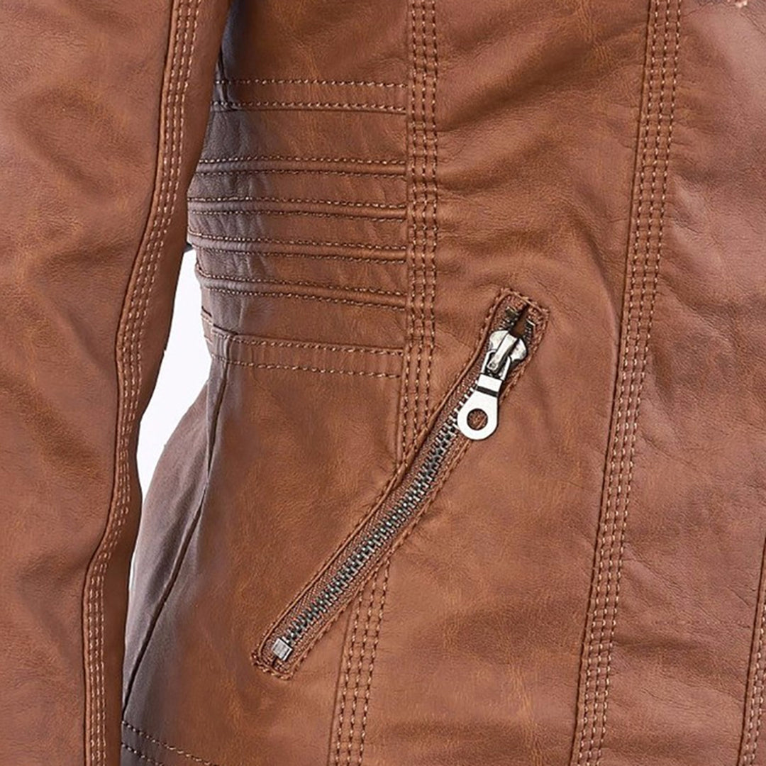 NOUVEAU RICHE Damen Lederjacke Wetterbeständig Mit Kapuze Wasserabweisend