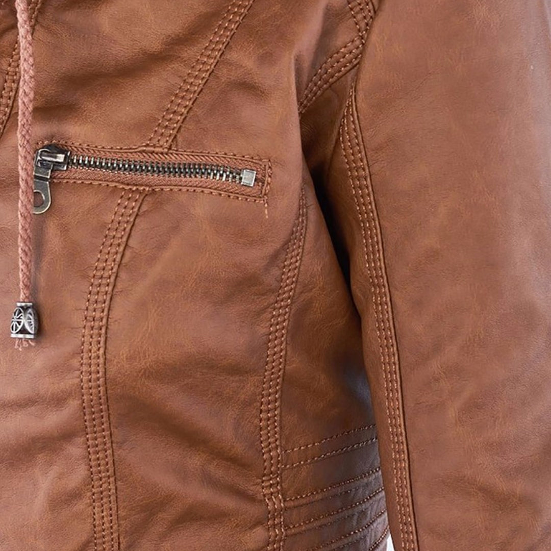 NOUVEAU RICHE Damen Lederjacke Wetterbeständig Mit Kapuze Wasserabweisend