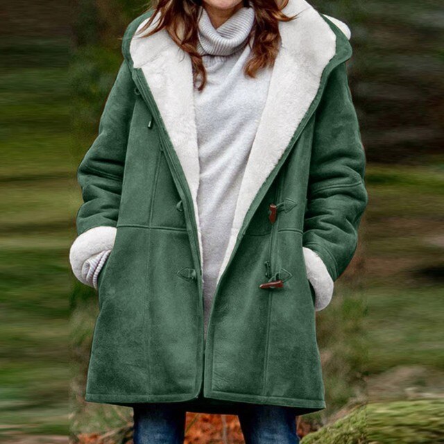 NOUVEAU RICHE Winterjacke Wasserdichte Sherpa Futter Outdoor Stil - Winterjacke - Wintermäntel Damen Grün