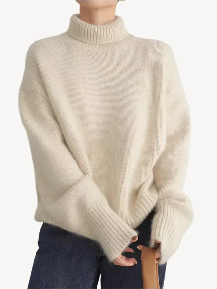NOUVEAU RICHE Rollkragenpullover Damen Gerippte Oberfläche Winterwärme