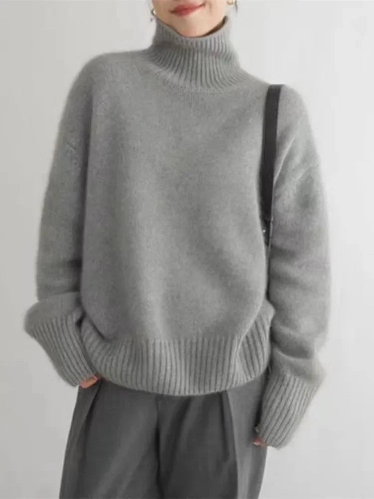 NOUVEAU RICHE Rollkragenpullover Damen Gerippte Oberfläche Winterwärme