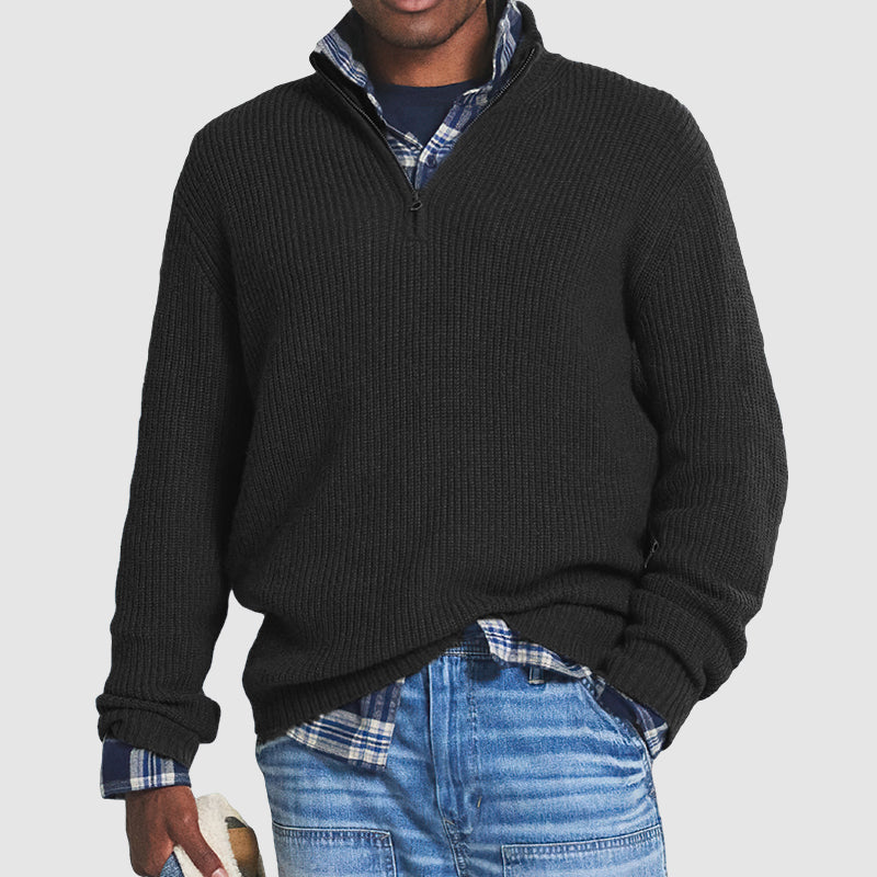 NOUVEAU RICHE Herren Freizeitpullover Mit Reißverschluss Hochwertiges Material Business-Casual Schwarz