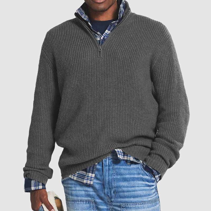 NOUVEAU RICHE Herren Freizeitpullover Mit Reißverschluss Hochwertiges Material Business-Casual Grau