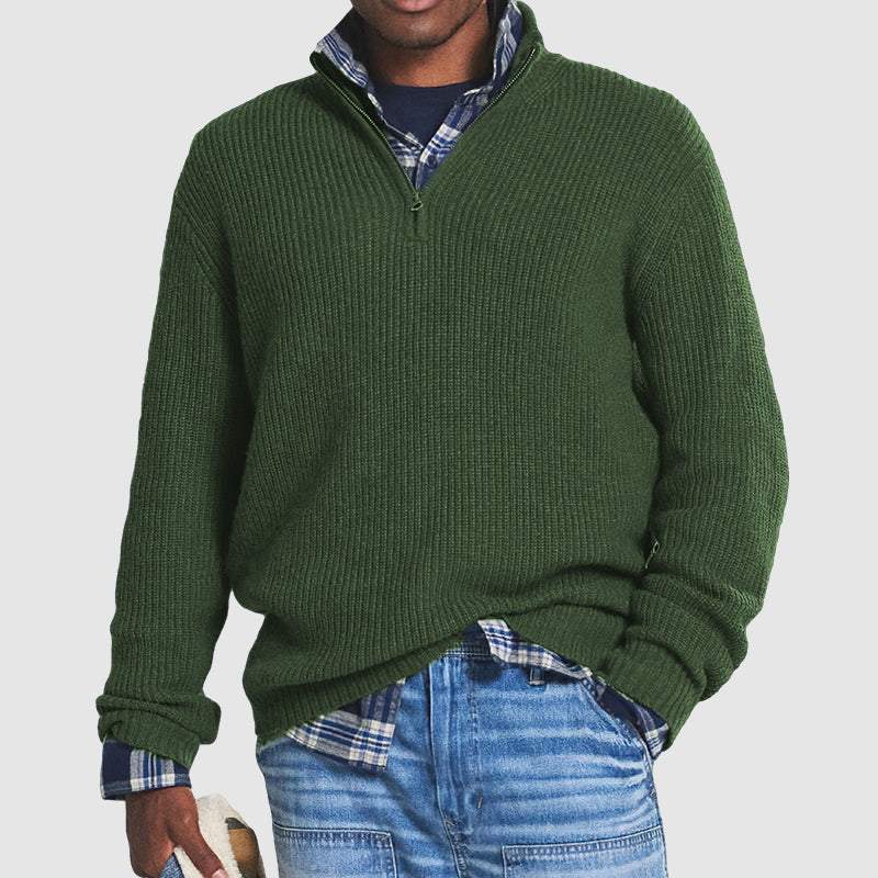 NOUVEAU RICHE Herren Freizeitpullover Mit Reißverschluss Hochwertiges Material Business-Casual Grün