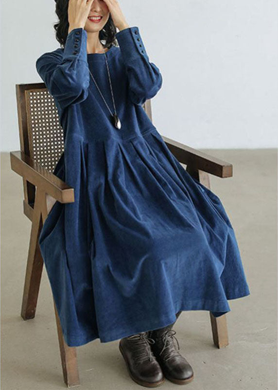 NOUVEAU RICHE Cord Kleid Emilia für Herbst und Winter mit Modernem Design und Klassischem Charme für Stilvolle Anlässe und Alltagsmode Blau