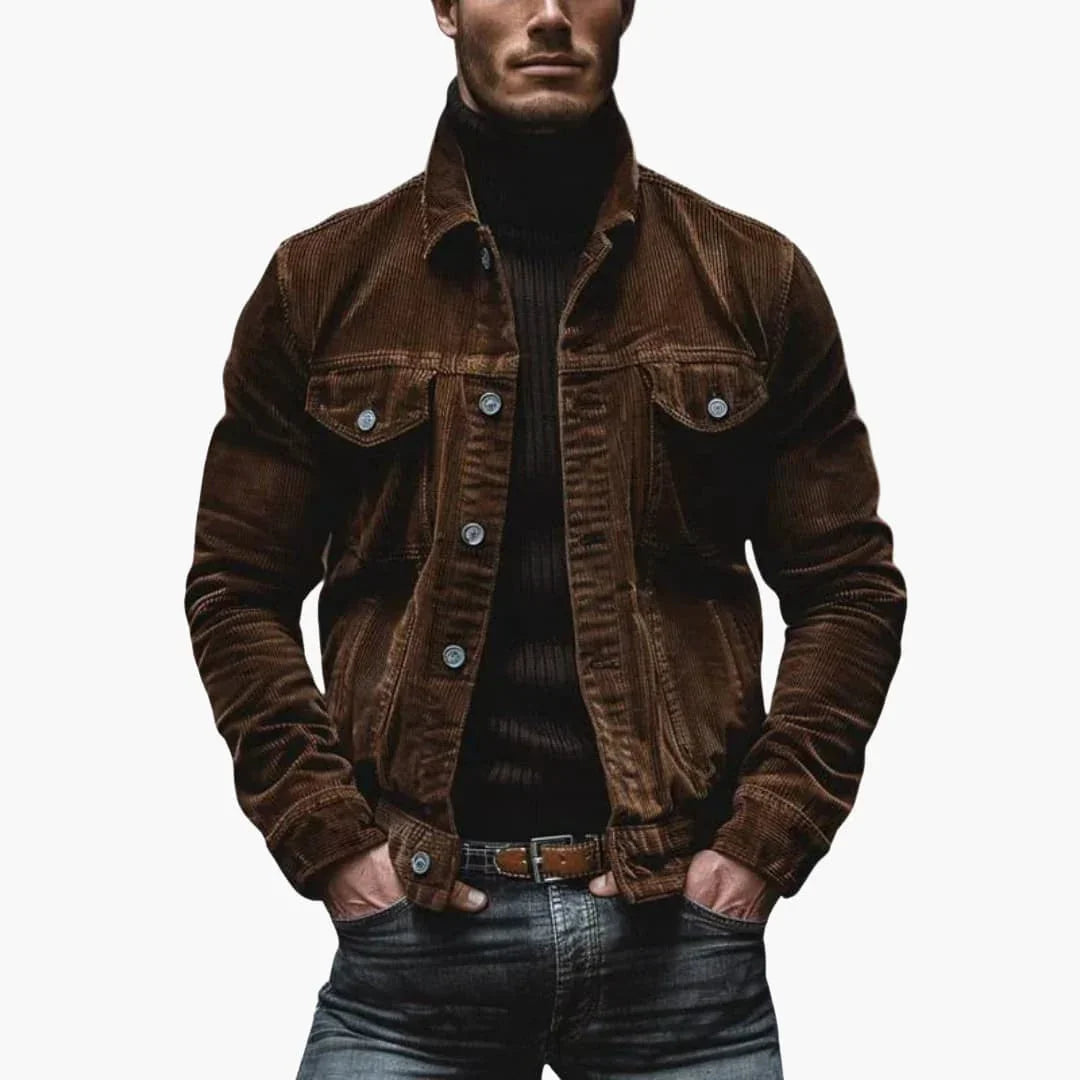 NOUVEAU RICHE Cordjacke Herren Taschen Lockere Passform Kragen Tradition Braun