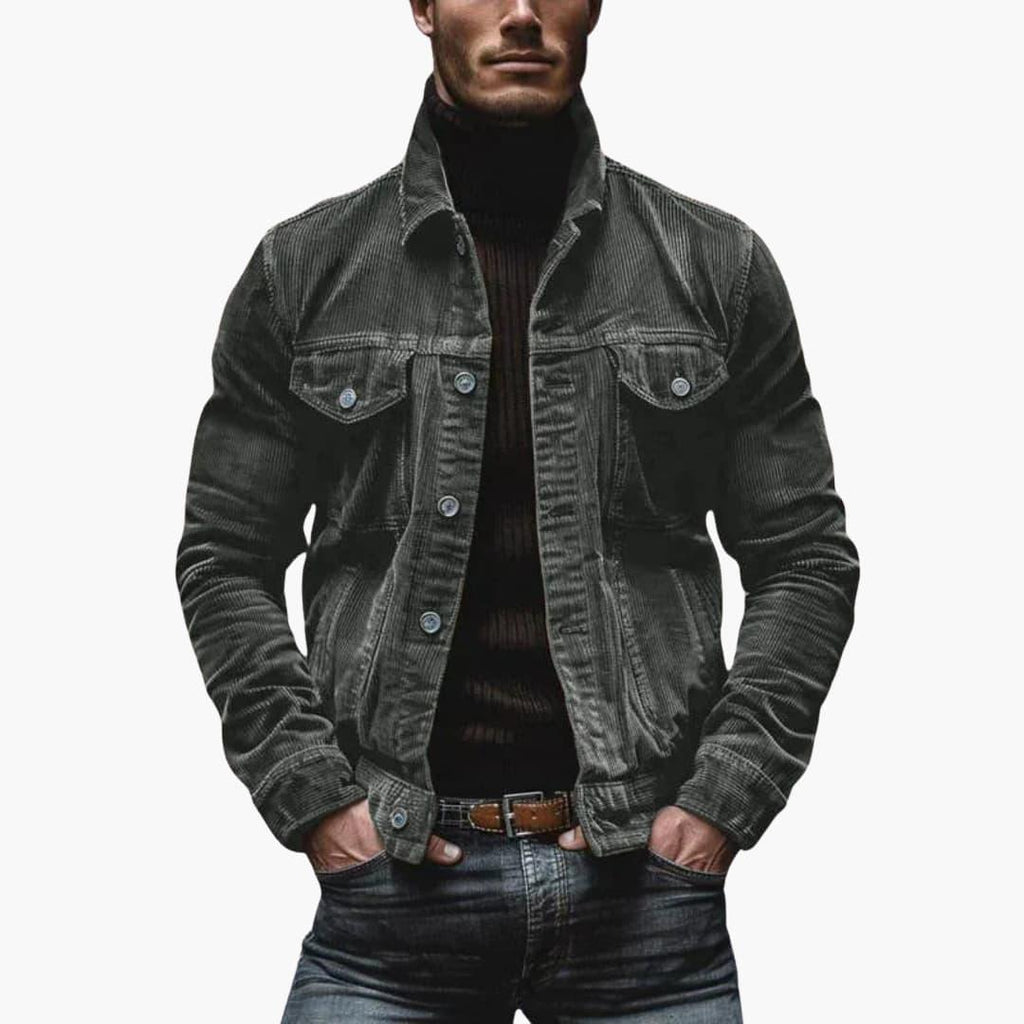 NOUVEAU RICHE Cordjacke Herren Taschen Lockere Passform Kragen Tradition Dunkelgrau