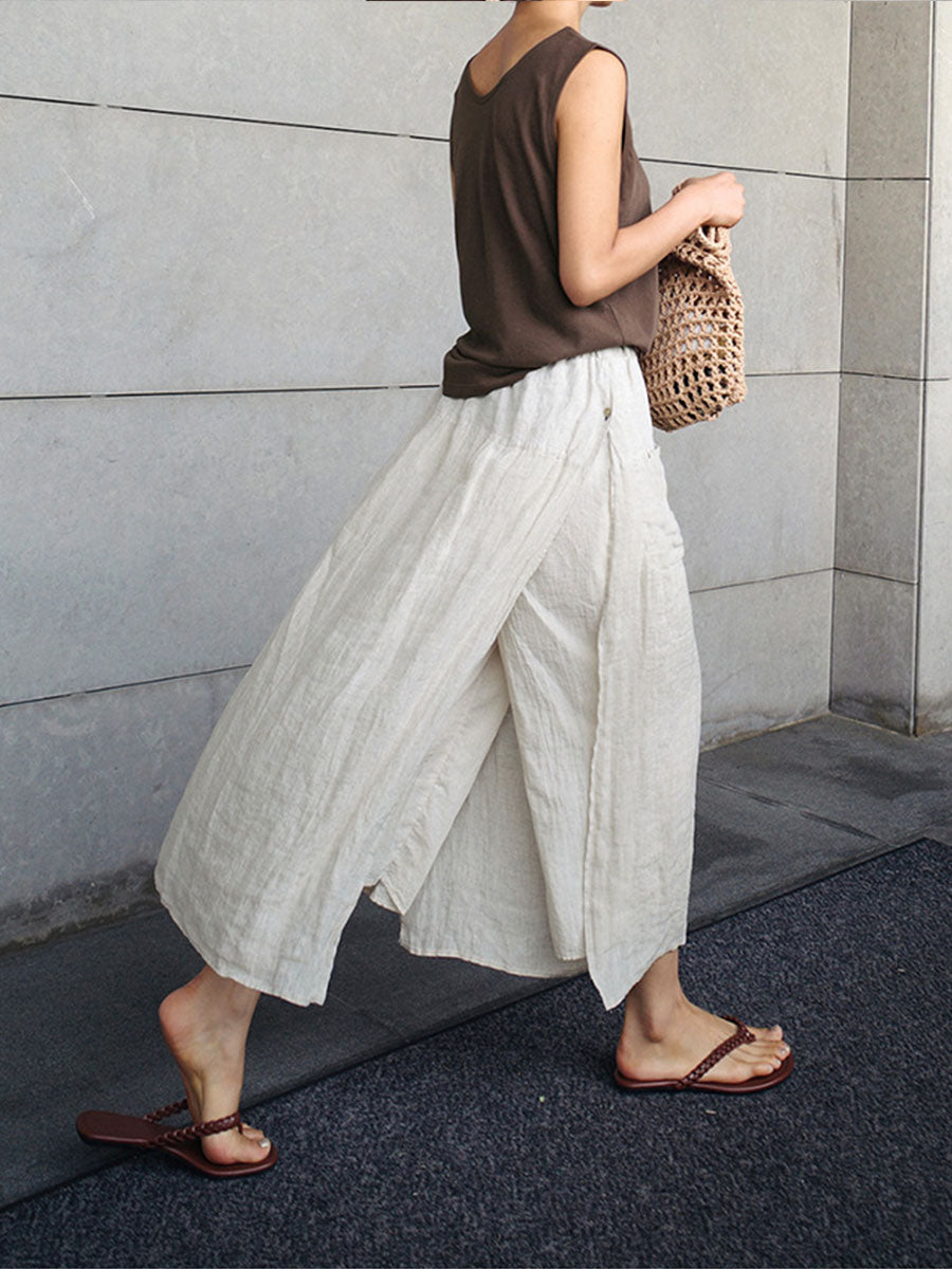 NOUVEAU RICHE Leinen Culotte Mit Weitem Bein Und Taschen Für Damen Bequem Und Luftig Ideal Für Den Sommer