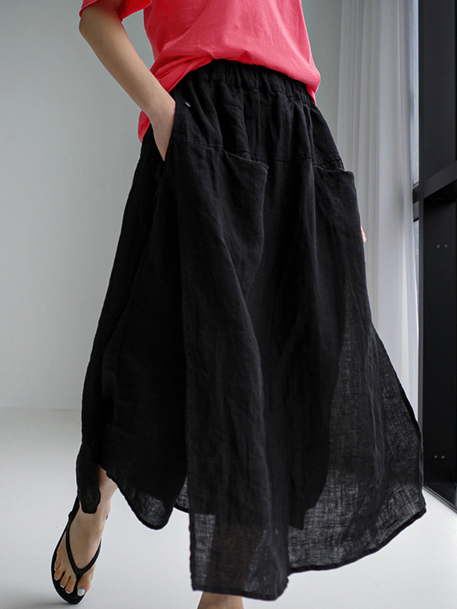 NOUVEAU RICHE Leinen Culotte Mit Weitem Bein Und Taschen Für Damen Bequem Und Luftig Ideal Für Den Sommer Schwarz