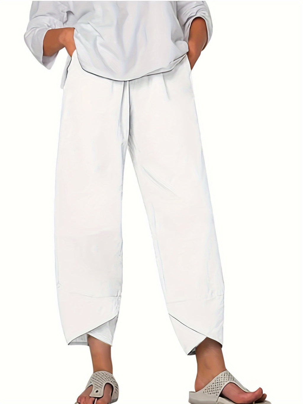 NOUVEAU RICHE Culottes Für Damen Mit Weitem Bein In Kurzer Länge Elastischer Bund Aus Leichtem Stoff Ideal Für Den Alltag Weiß