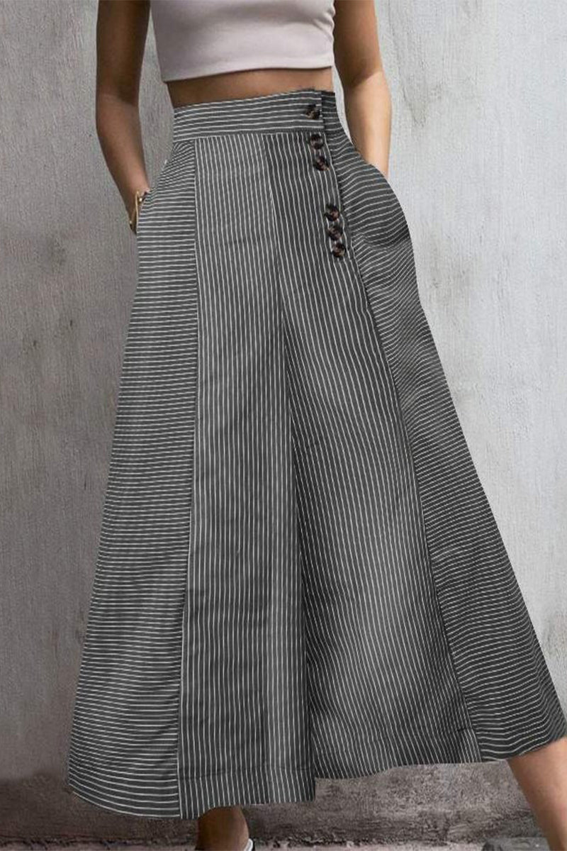 NOUVEAU RICHE Culottes Mit Hoher Taille Für Damen Weites Bein Streifenmuster Verkürzte Länge Mit Knopfdetail Schwarz