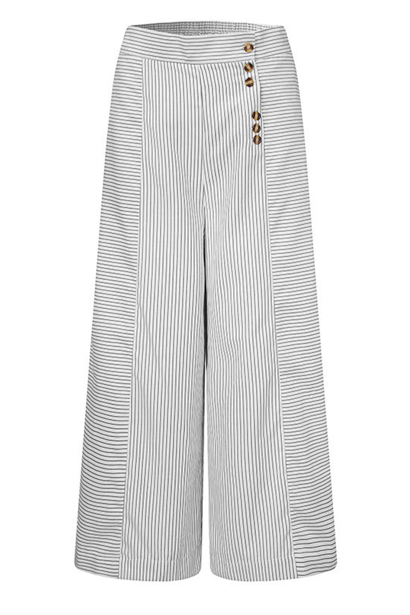NOUVEAU RICHE Culottes Mit Hoher Taille Für Damen Weites Bein Streifenmuster Verkürzte Länge Mit Knopfdetail