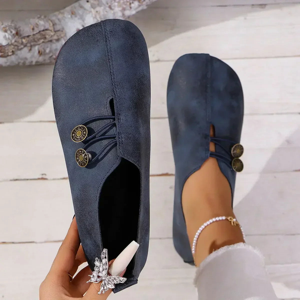 NOUVEAU RICHE Loafer Damen Wildleder Handgefertigt Bequeme Passform Marineblau