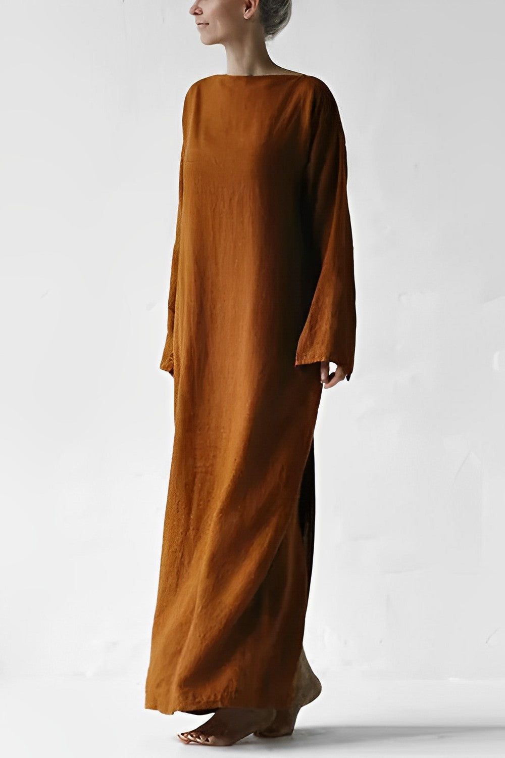 NOUVEAU RICHE Leinenkleid Minimalistisch Langarm Gürtel Handgefertigt