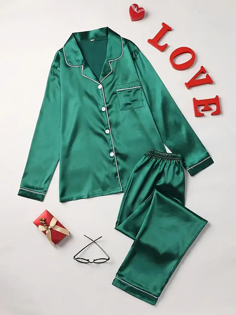 NOUVEAU RICHE Pyjama Set Damen Hautfreundliches Material Bequeme Passform Grün