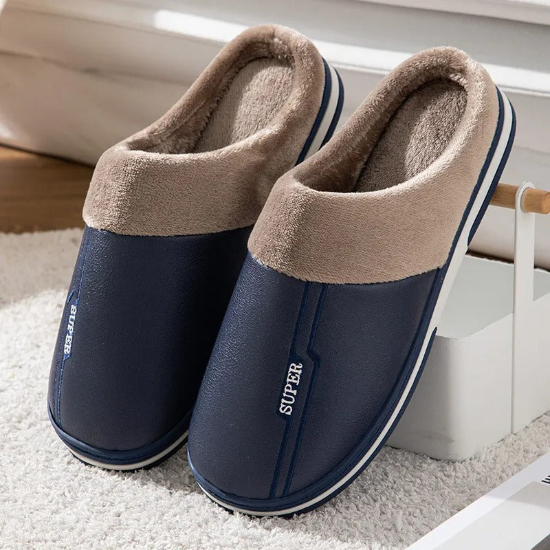 NOUVEAU RICHE Blaue Herren Hausschuhe Mit Dicker Sohle Und Warmfutter Marineblau
