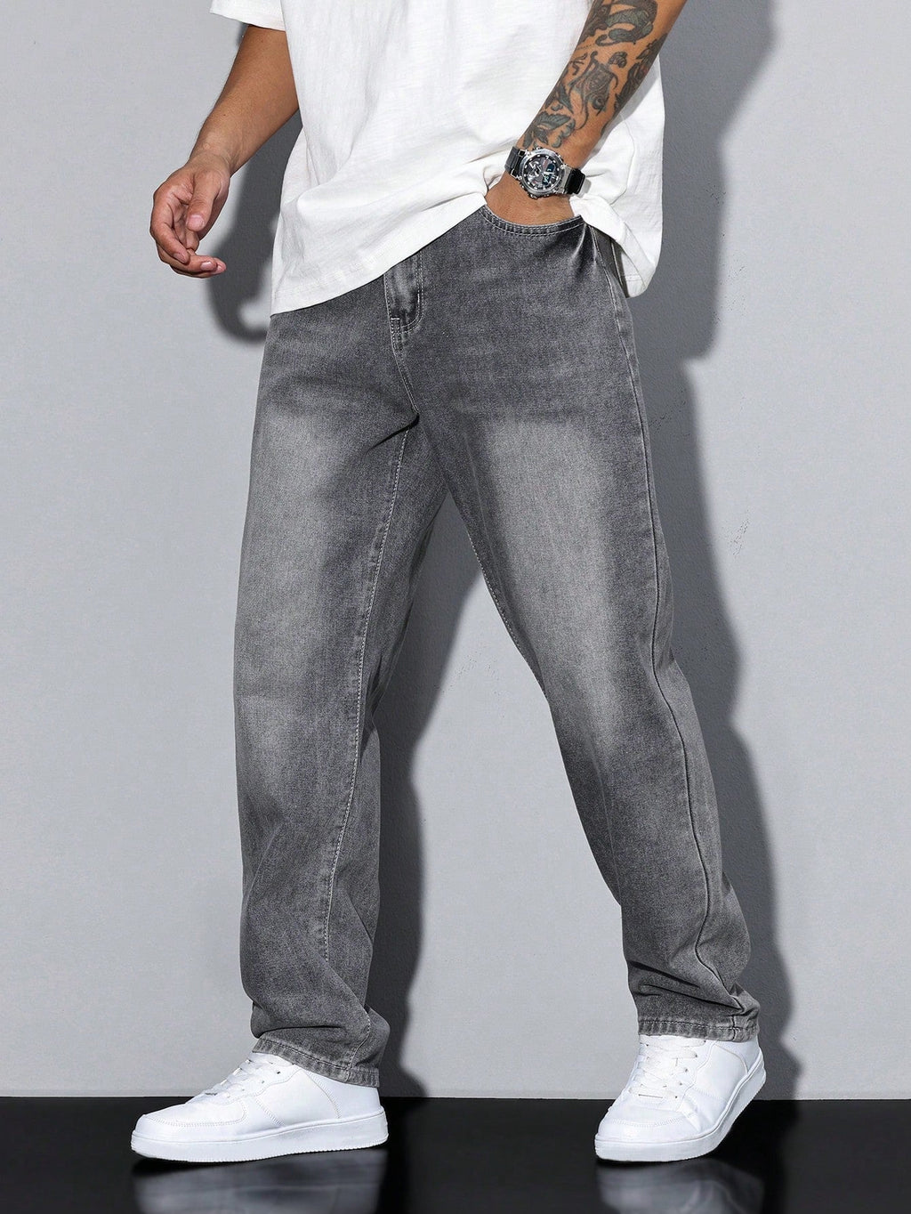 NOUVEAU RICHE Herren Jeans Loose-Fit – Einfarbig & Lässige Passform Grau