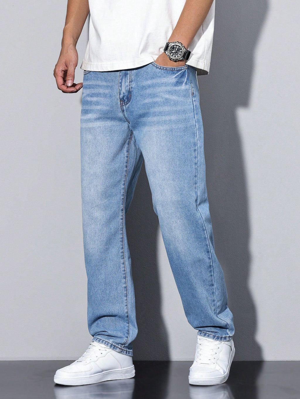 NOUVEAU RICHE Herren Jeans Loose-Fit – Einfarbig & Lässige Passform Hellblau
