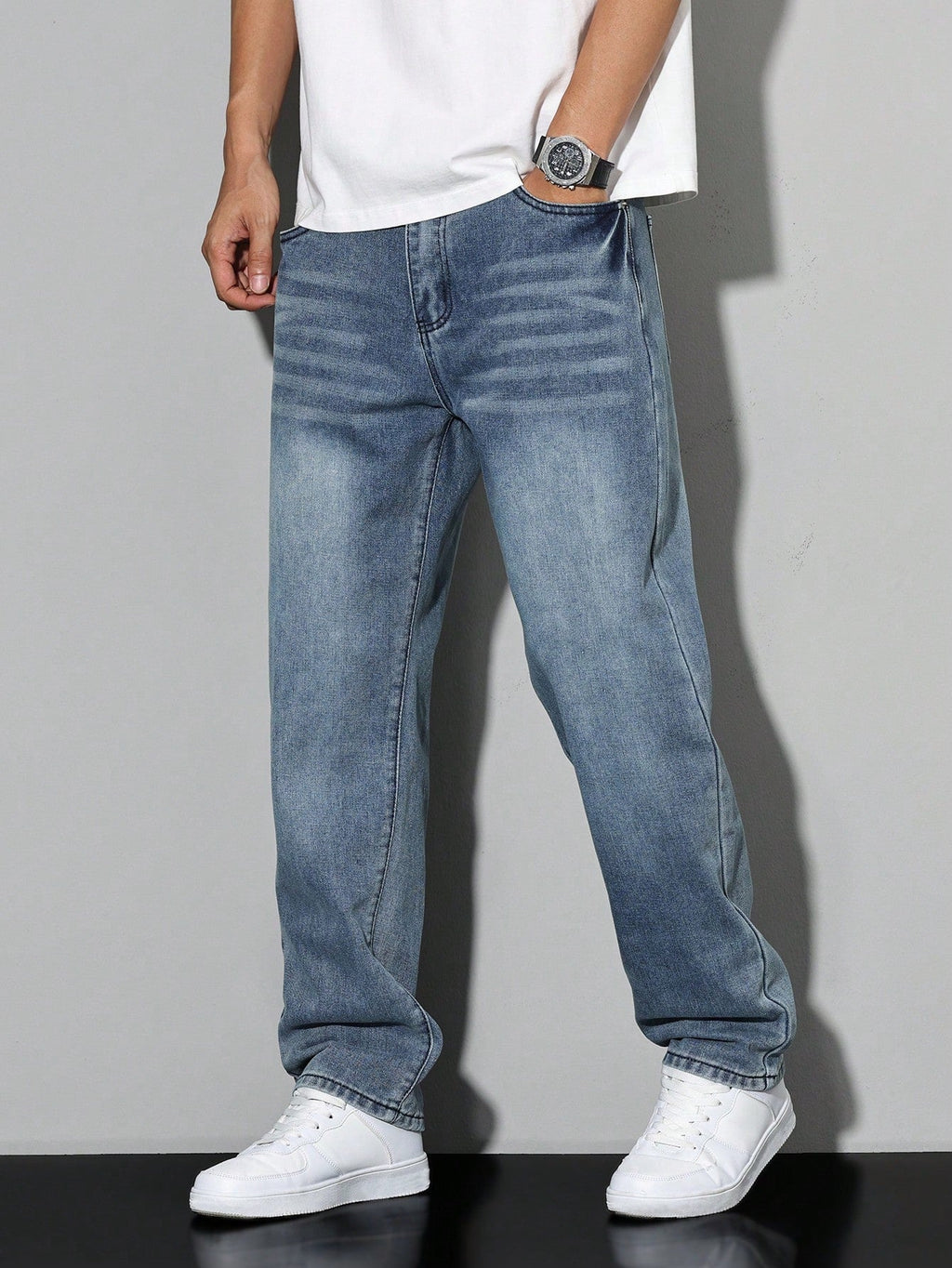 NOUVEAU RICHE Herren Jeans Loose-Fit – Einfarbig & Lässige Passform Cyanblau XXL