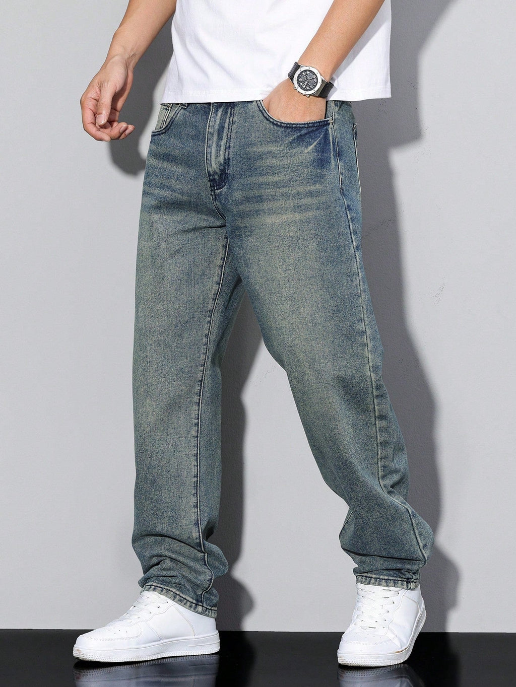 NOUVEAU RICHE Herren Jeans Loose-Fit – Einfarbig & Lässige Passform Benzin